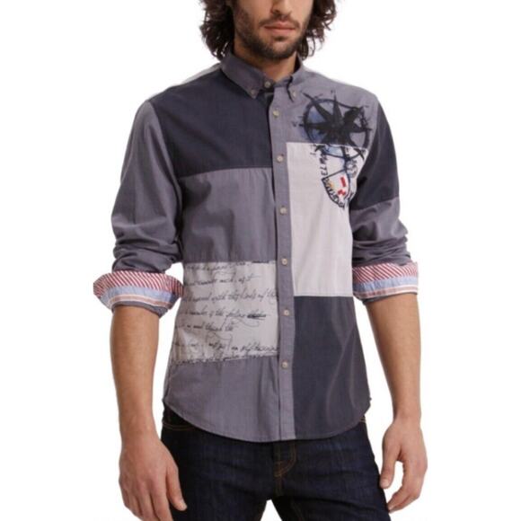 Desigual Other - Desigual Estrella Polar Shirt •Men 2XL• Long Sleeve Button Up Blue Colorblock